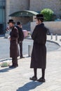 Jerusalem, Palestine, Israel-August 14, 2015 - Orthodox Jews in the Old city. An ultra-orthodox jewish or Haridi man in