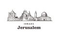 Jerusalem sketch skyline. Jerusalem, Israel hand drawn illustration