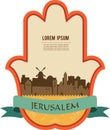 Jerusalem skyline inside hamsa hand