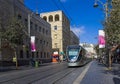 Jerusalem tram in the center of Jaffa street