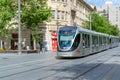 Jerusalem tram light rail train in downtown, Jaffa road, Jerusalem, Israel