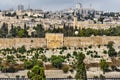Jerusalem, view from Mount Zion, on the Golden Gate, which is densely masonry, but which is expected to be opened at the resurrect