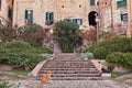 Jesi, Ancona, Marche, Italy: small public garden with cats in the old town Royalty Free Stock Photo