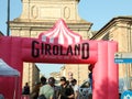 JESI, ITALY - MAY 17, 2022: People under inflatable arch on city street. Stage 10 of Giro d`Italia 105 bicycle race