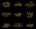 Jester fools hat icons set vector neon Royalty Free Stock Photo