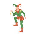Jester or Harlequin with Jingle Hat as Fabulous Medieval Character from Fairytale Vector Illustration