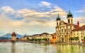 Jesuit Church along the river Reuss in the old town of Lucerne - Switzerland Royalty Free Stock Photo