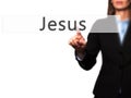 Jesus - Businesswoman hand pressing button on touch screen