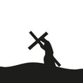 Jesus carries the cross silhouette on a white background Royalty Free Stock Photo