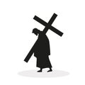 Jesus carries the cross silhouette on a white background Royalty Free Stock Photo