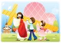 jesus carrying the cross with children. Vector illustration decorative design