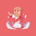 Jesus character pointing with smoke on feet vector illustration.