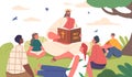 Jesus Character Sharing The Teachings Of The Holy Bible With Children On A Sunny Summer Field, Vector Illustration Royalty Free Stock Photo