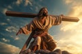 Jesus Christ carries his cross to Golgotha. Bible. Faith. Torment and suffering. Giving his life for our sins. The hard