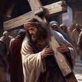 Jesus Christ carring the cross at the via dolorosa in Jerusalem, crucifixion and resurrection at Easter, religion
