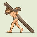 Jesus Christ carrying cross cartoon Royalty Free Stock Photo