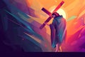 Jesus christ carrying cross good friday background. Generative AI Royalty Free Stock Photo