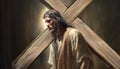 Jesus Christ carrying a heavy wooden cross to Calvary, Good Friday, Holy Easter, art painting, Happy easter. Christian Royalty Free Stock Photo