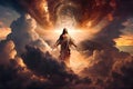 Jesus Christ close up portrait in the dramatic sunset sky Royalty Free Stock Photo