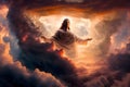Jesus Christ close up portrait in the dramatic sunset sky Royalty Free Stock Photo