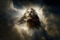Jesus Christ close up portrait in the sky