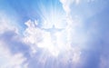 Jesus Christ In The Clouds Of Heaven blue sky background