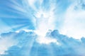 Jesus Christ In The Clouds Of Heaven blue sky background