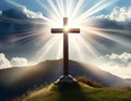 Jesus Christ cross on the hill. Easter holiday concept, Christian background, resurrection Royalty Free Stock Photo