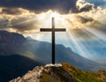 Jesus Christ cross on the hill. Easter holiday concept, Christian background, resurrection Royalty Free Stock Photo