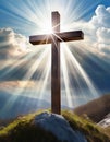 Jesus Christ cross on the hill. Easter holiday concept, Christian background, resurrection Royalty Free Stock Photo