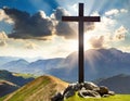 Jesus Christ cross on the hill. Easter holiday concept, Christian background, resurrection