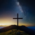 Jesus Christ cross on the hill. Easter holiday concept, Christian background, resurrection Royalty Free Stock Photo