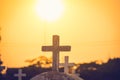 Jesus Christ cross. The Crucifixion, Resurrection and Easter concept. The Christian cross with a sunset scene in warm tone Royalty Free Stock Photo