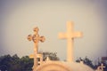 Jesus Christ cross. The Crucifixion, Resurrection and Easter concept. The Christian cross with a sunset scene in warm tone Royalty Free Stock Photo