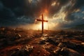 Jesus Christ cross Easter resurrection concept Christian cross on a background with dramatic Royalty Free Stock Photo