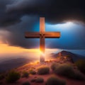 Jesus Christ Cross On Hill with Abstract Flare Effects and clouds with peace concept Royalty Free Stock Photo