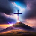 Jesus Cross On Hill with Abstract Flare Effects and lifght Royalty Free Stock Photo