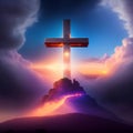 Jesus Cross On Hill with Abstract Flare Effect And Defocused Lights image of Jesus Christ\'s crucifixion on a hill.