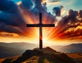 Jesus Christ cross on the hill. Easter holiday concept, Christian background, resurrection Royalty Free Stock Photo