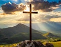 Jesus Christ cross on the hill. Easter holiday concept, Christian background, resurrection