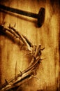 The Jesus Christ crown of thorns on the holy cross, with a retro Royalty Free Stock Photo