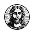 Jesus Christ face. Black and white icon, logo. Vector illustration