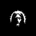 Jesus Christ face dotwork tattoo with dots shading, depth illusion, tippling tattoo. Handdrawing white emblem on black Royalty Free Stock Photo