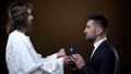 Jesus Christ giving bible to businessman, moral values, religious kindness