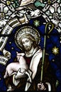 Jesus Christ the Good Shepherd in stained glass Royalty Free Stock Photo