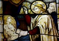 Jesus Christ healing a sick girl in stained glass