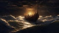 Jesus Christ and His disciples are sailing in a boat at night across a stormy sea. Generation AI Royalty Free Stock Photo