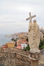 Jesus Christ holds passion cross marble statue in Gaeta, southern Italy Royalty Free Stock Photo