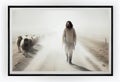 Jesus Christ and the lambs walk in the field. Biblical story of Jesus as a shepherd. Generative AI.