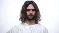 Jesus Christ looking down, concept of God mercy and forgiveness, close up Royalty Free Stock Photo